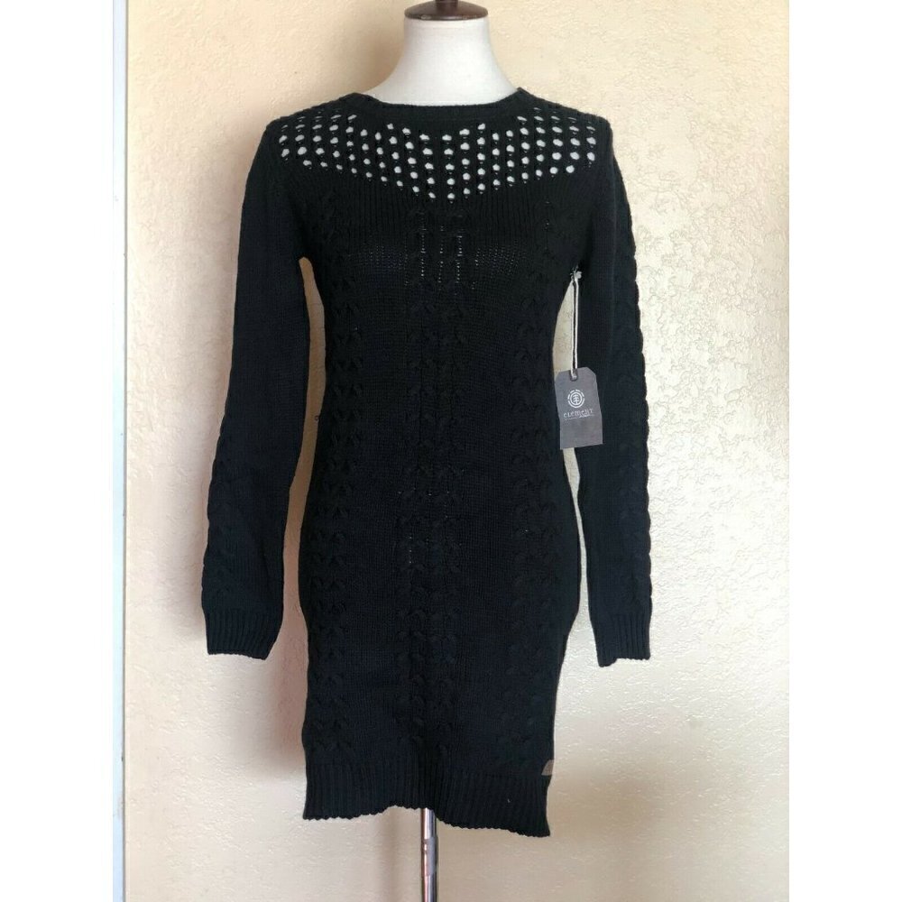 Element Women's Black Cable knit My Love Sweater Dress Size M L - Picture 9 of 12
